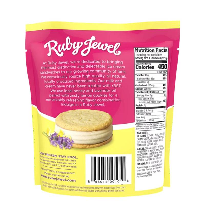 Ruby Sandwhich Ruby Jewel Lemon w/ Honey Lavender Ice Cream Sandwich - Ruby Jewel – BevMo!