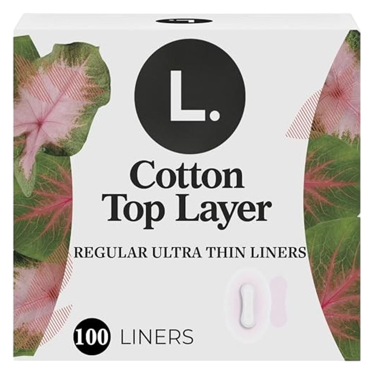 L. Liners for Women, Organic Cotton Top Layer, Regular Coverage, Pantiliners, 100 CT