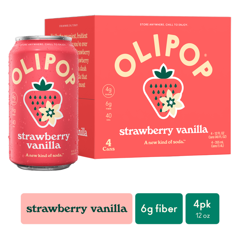 Olipop Strawberry Vanilla 4pk 12oz Can - XL Shelf Stable