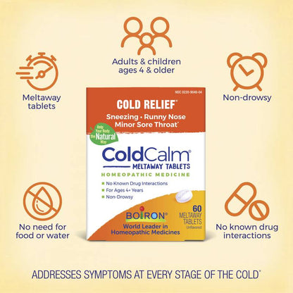 Boiron ColdCalm Tablets for Relief of Common Cold, Non-Drowsy, 60 Count