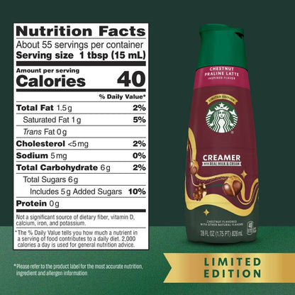 Starbucks Chestnut Praline Inspired Dairy Creamer 28oz Btl