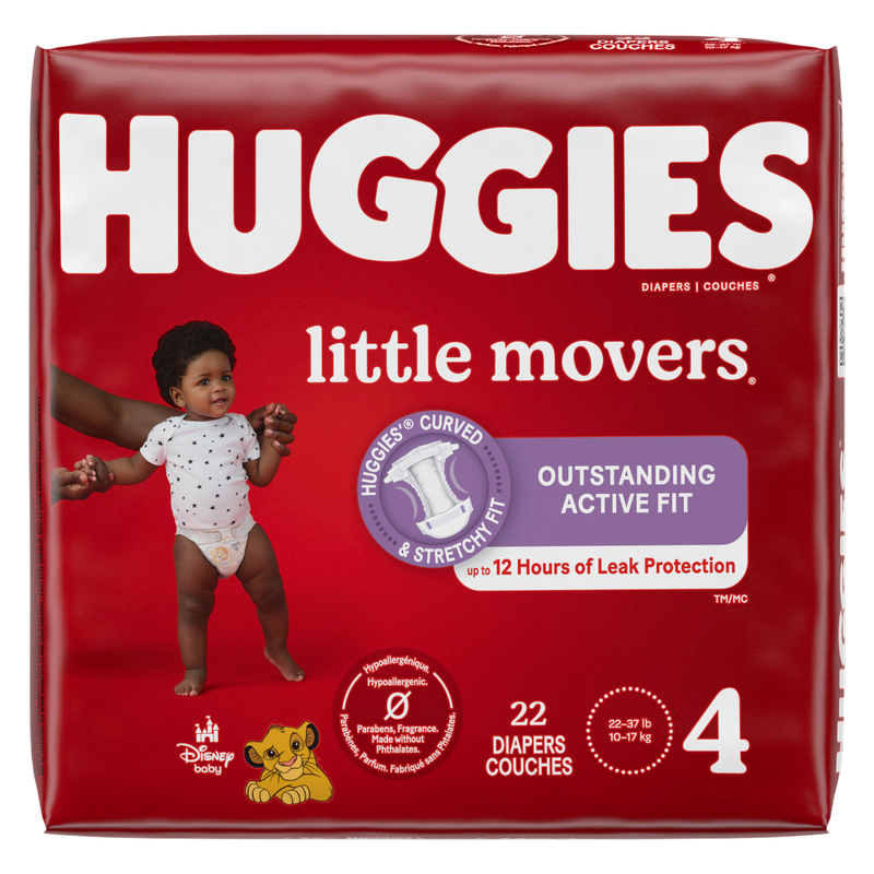 Huggies Little Movers Baby Diapers, Size 4 (22-37 lbs), 22 Ct