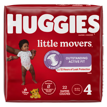 Huggies Little Movers Baby Diapers, Size 4 (22-37 lbs), 22 Ct