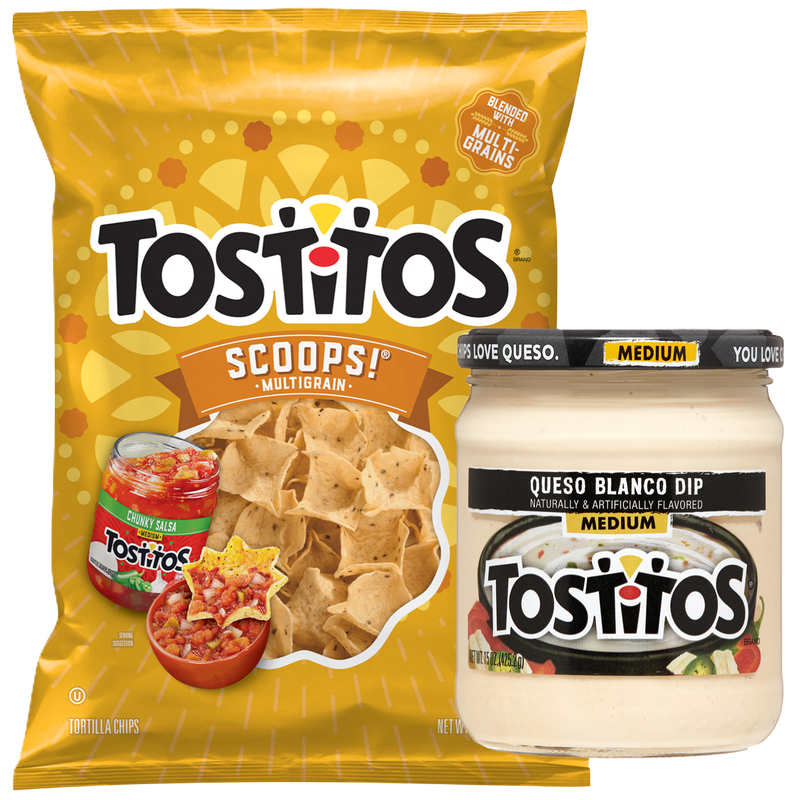 Tostitos Scoops Multigrain, 10oz & Tostitos Medium Queso Blanco Dip 15oz