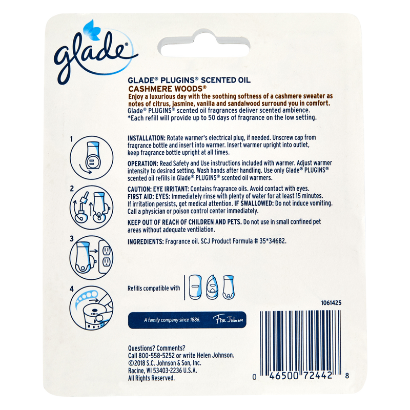 Glade PlugIn Scented Oil Refill Cashmere Woods 2ct