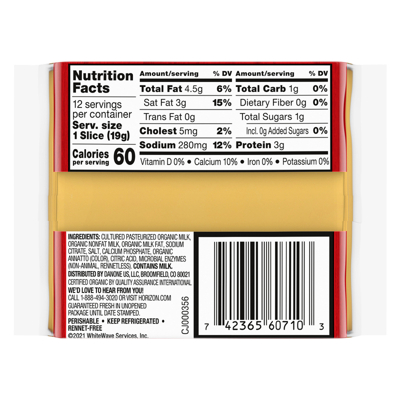 Horizon Organic American Cheese Singles 12 Slices 8oz