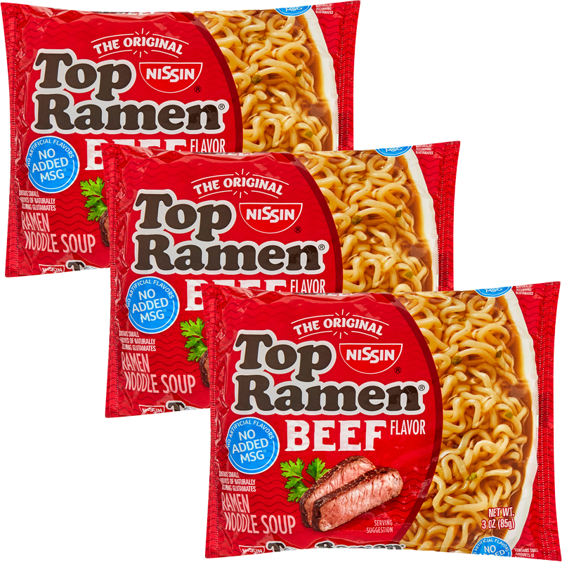 3ct Nissin Top Ramen Beef Flavor Ramen Noodle soup 3oz