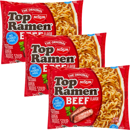 3ct Nissin Top Ramen Beef Flavor Ramen Noodle soup 3oz