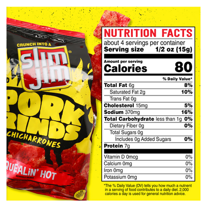 Slim Jim Squealin' Hot Pork Rinds 2oz