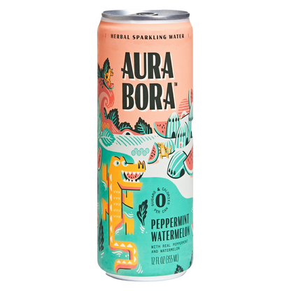 Aura Bora Peppermint Watermelon Herbal Sparkling Water 12oz Can