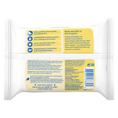 Johnson's Hand & Face Wipes 25ct