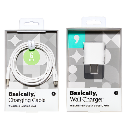 Basically, Charging Bundle USB-C to USB-A Cable with Dual-Port USB and USB-C Wall Charger
