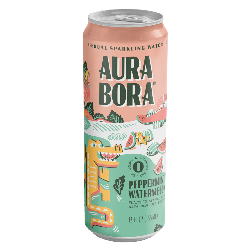 Aura Bora Peppermint Watermelon Herbal Sparkling Water 12oz Can
