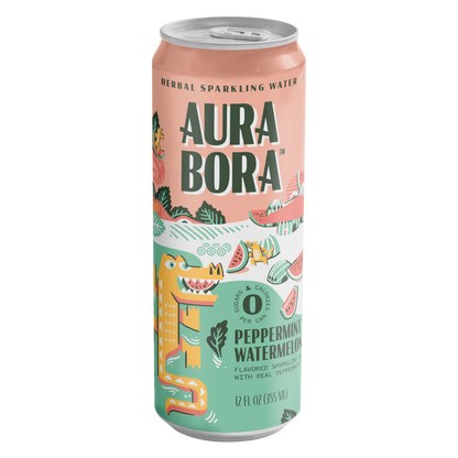 Aura Bora Peppermint Watermelon Herbal Sparkling Water 12oz Can