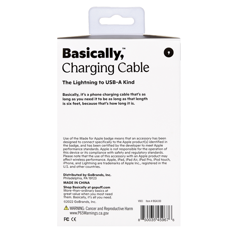 Basically, Charging Bundle Lightning to USB-A Cable with Dual-Port USB and USB-C Wall Charger