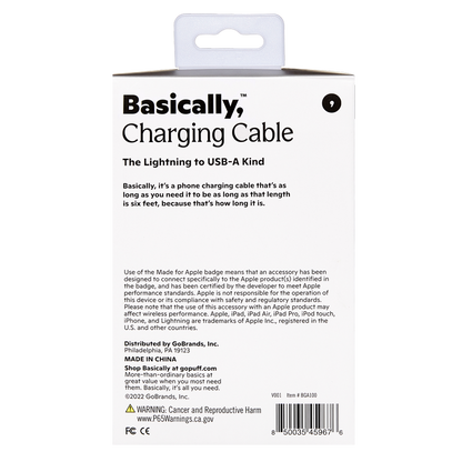 Basically, Charging Bundle Lightning to USB-A Cable with Dual-Port USB and USB-C Wall Charger