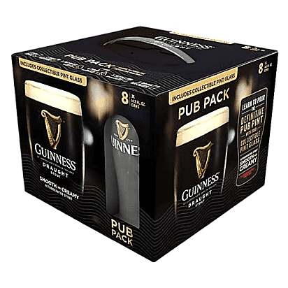 Guinness Brewing Draught Pub Pack with Pint Glass 8pk 14.9oz Can