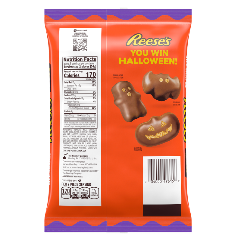 Reese's Peanut Butter Assorted Halloween Shapes Snack Size Bag 9oz