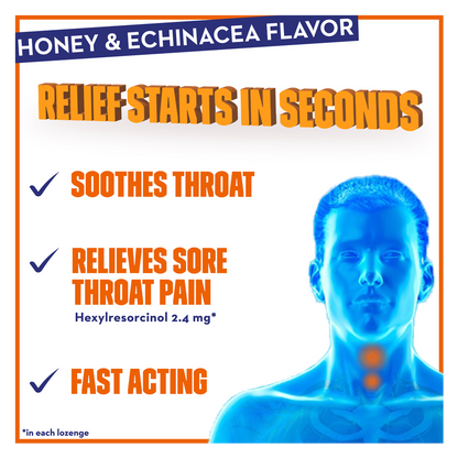 Mucinex InstaSoothe Sore Throat + Soothing Comfort Honey & Echinacea Medicated Drops 20ct