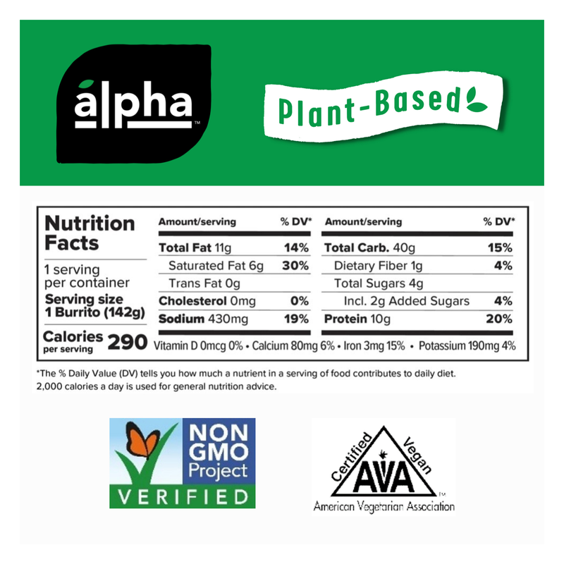 Alpha Foods Frozen Plant Based Chik'N Fajita Burrito 1ct 5oz