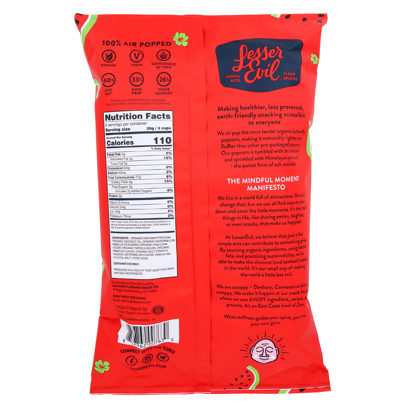 LesserEvil Watermelon Hibiscus Organic Popcorn 5oz