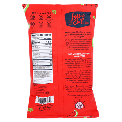 LesserEvil Watermelon Hibiscus Organic Popcorn 5oz
