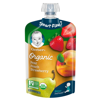 Gerber Organic Pear Peach Strawberry Pouch 3.5oz