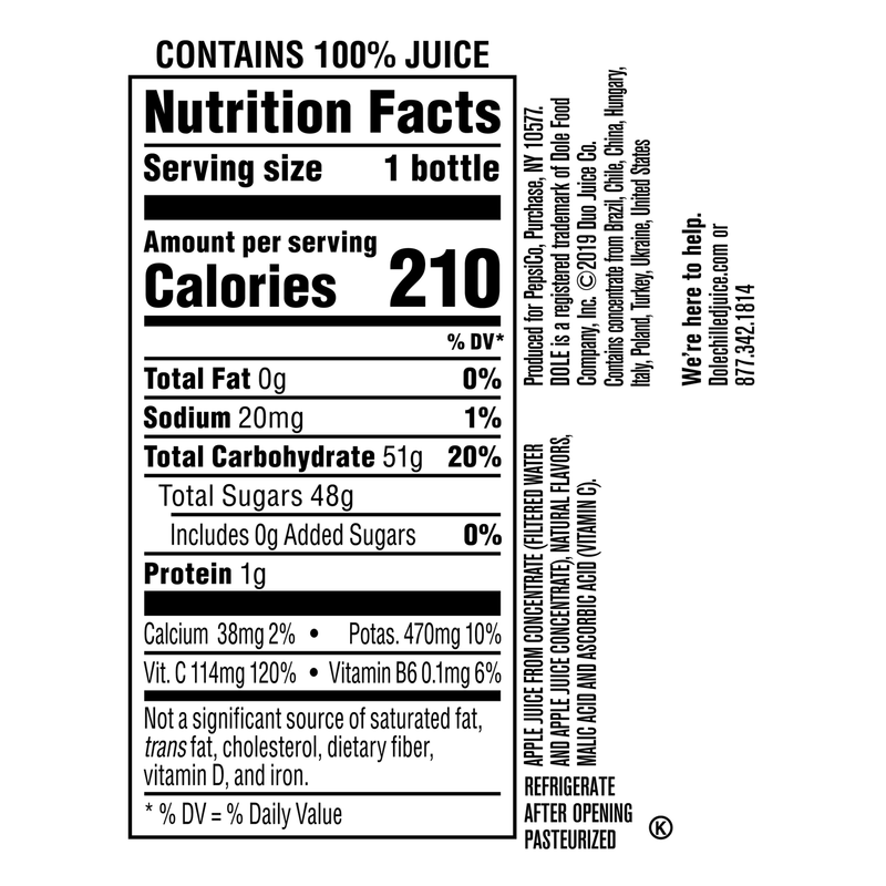 Dole Apple Juice 15.2oz Btl