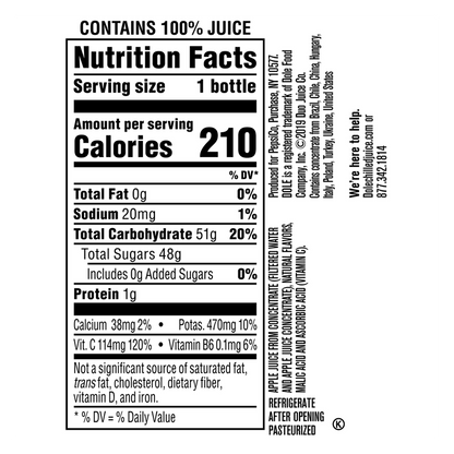 Dole Apple Juice 15.2oz Btl