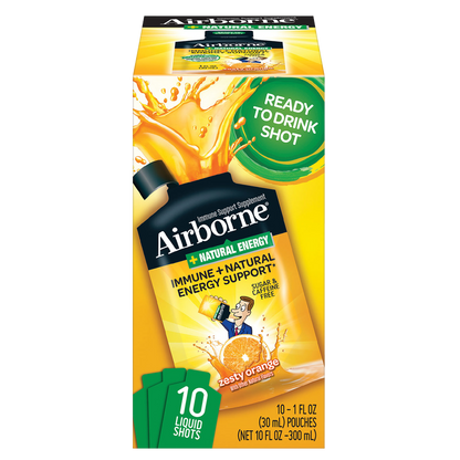Airborne Plus Natural Energy Zesty Orange Liquid Shots 10ct