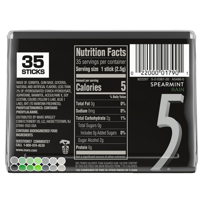 5 Gum Spearmint Rain Sugarfree 35ct