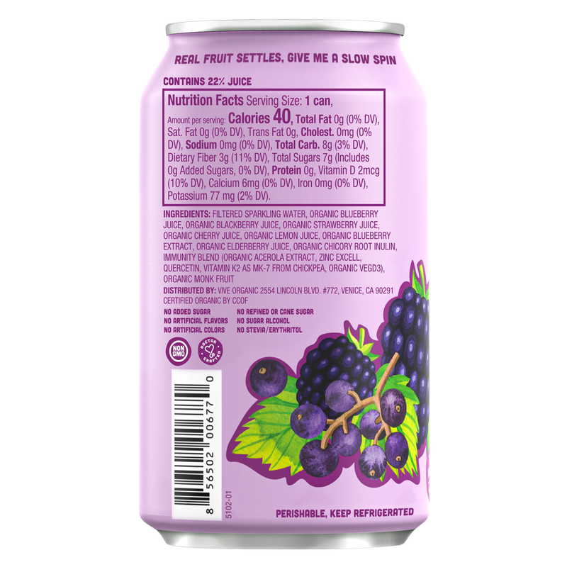 Vive Organic Sparkling Immunity Blackberry Elderberry 12oz
