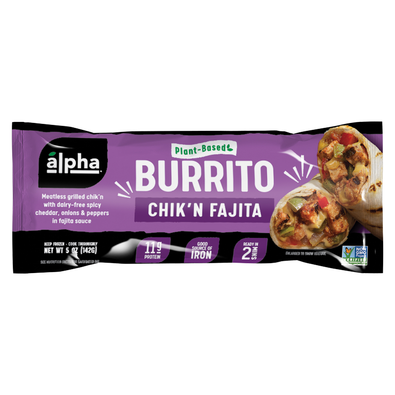 Alpha Foods Frozen Plant Based Chik'N Fajita Burrito 1ct 5oz