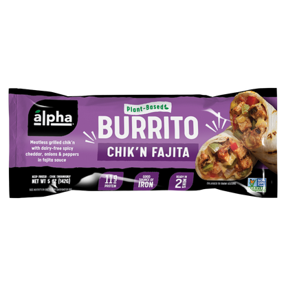 Alpha Foods Frozen Plant Based Chik'N Fajita Burrito 1ct 5oz
