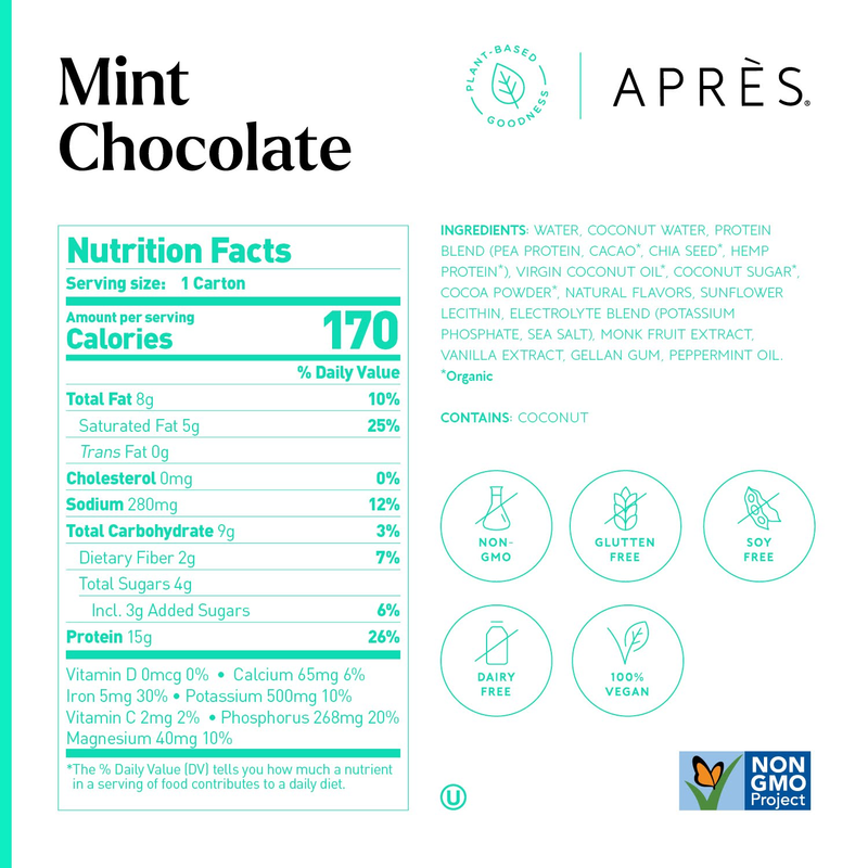 Aprés Mint Chocolate Plant-Based Protein Shake 11oz Btl