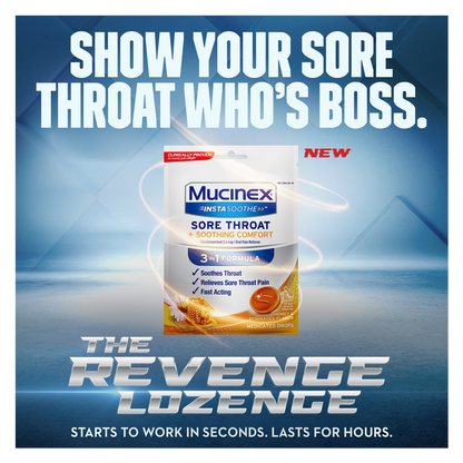 Mucinex InstaSoothe Sore Throat + Soothing Comfort Honey & Echinacea Medicated Drops 20ct