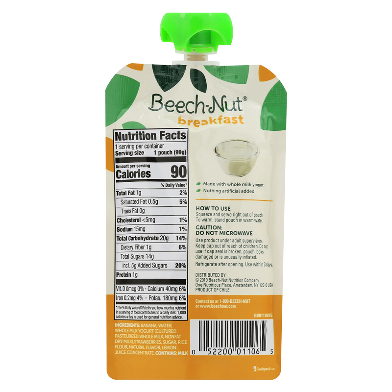 Beech-Nut Yogurt, Banana, Strawberry Breakfast On-The-Go 3.5oz