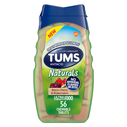 Tums Naturals Black Cherry & Watermelon Ultra Strength Antacid Chewable Tablets 56ct