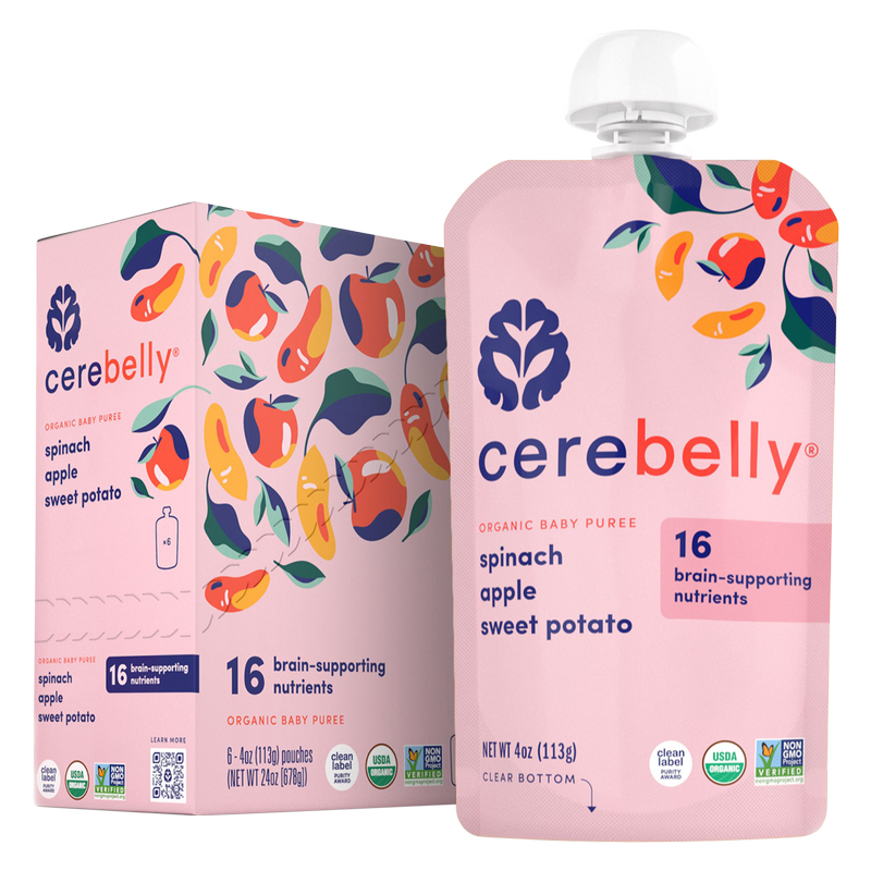 Cerebelly Organic Spinach Apple Sweet Potato Baby Puree 4oz 6pk