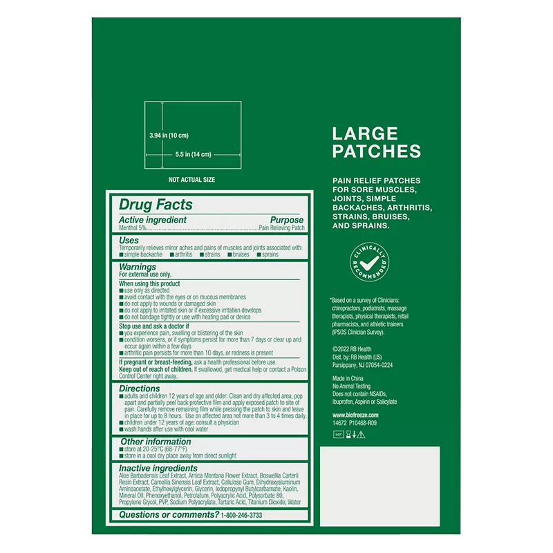 Biofreeze Pain Relief Patch Large 5pk